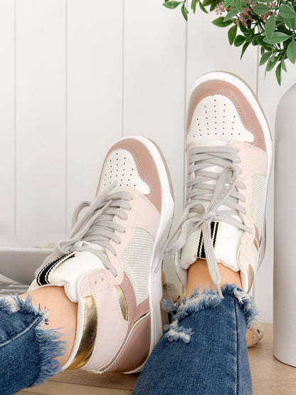 Shu Shop High Top Sneaker with Gold Trim Detail - Freckled Poppy