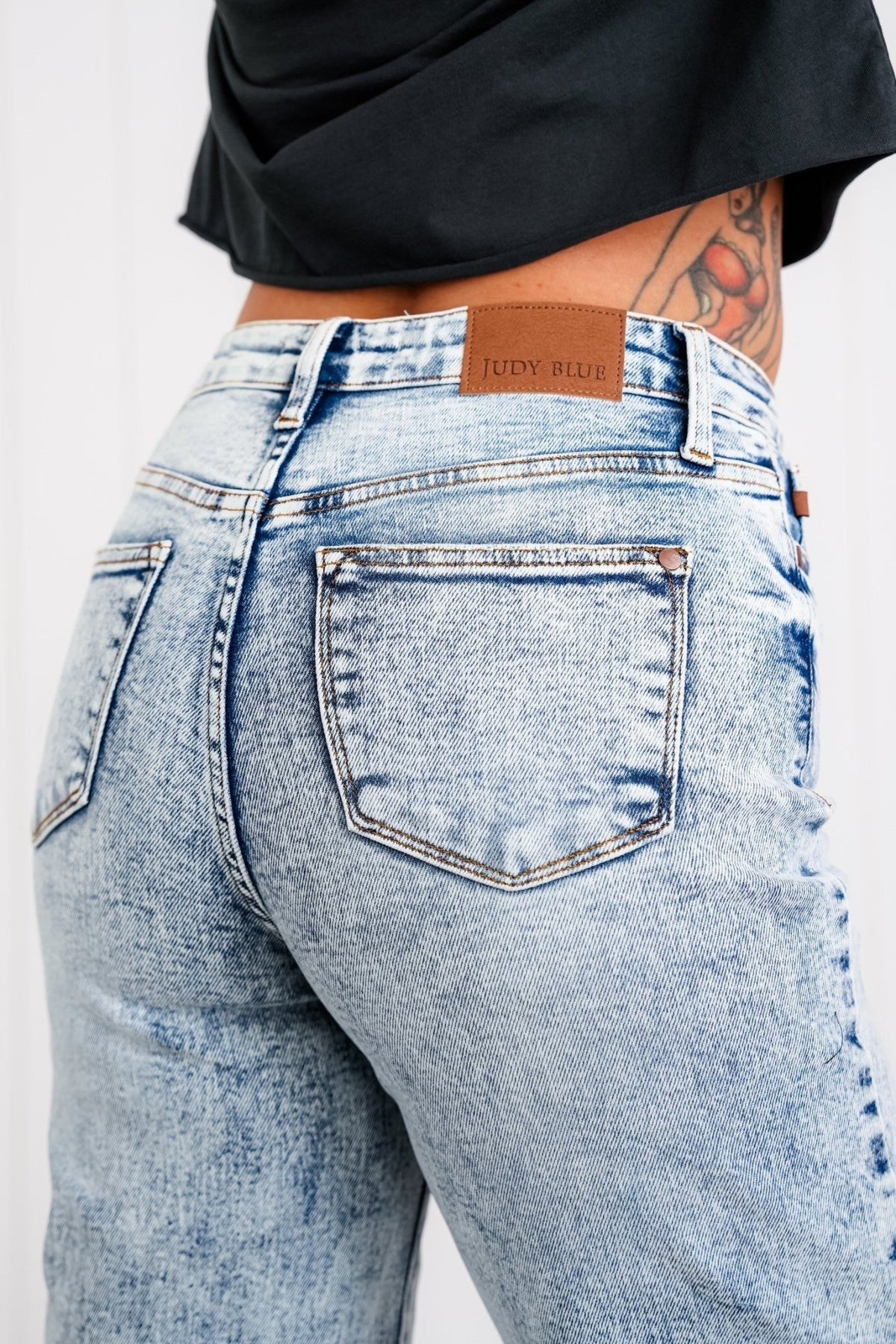 Judy Blue Bad Blood High Rise Light Mineral Wash Raw Hem Wide Leg Jeans - Freckled Poppy